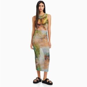 Sleeveless Tulle Print Midi Dress